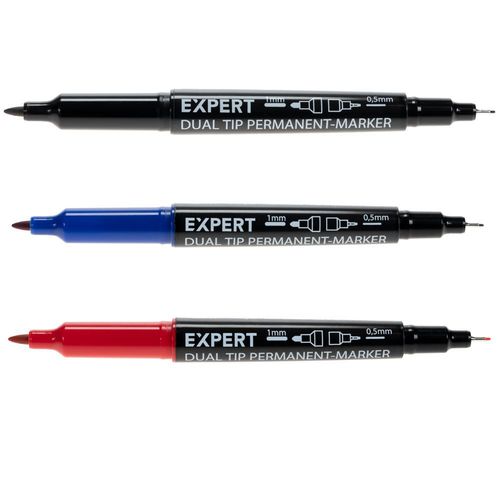 EXPERT Dual Tip Marker - wasserfest - permanent - schwarz/rot/blau